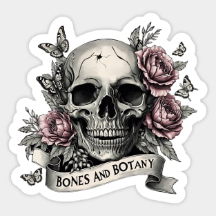 Bones and botany, Skull human anatomy floral, pink watercolor roses, Bones and Botany art anatomy Sticker